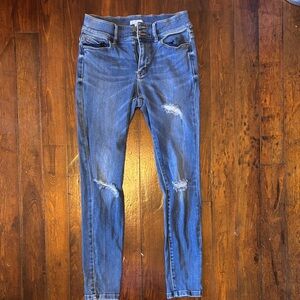 New York & Company Blue Distressed Skinny Jeans
